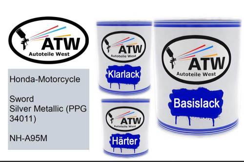 Honda-Motorcycle, Sword Silver Metallic (PPG 34011), NH-A95M: 1L Lackdose + 1L Klarlack + 500ml Härter - Set, von ATW Autoteile West.